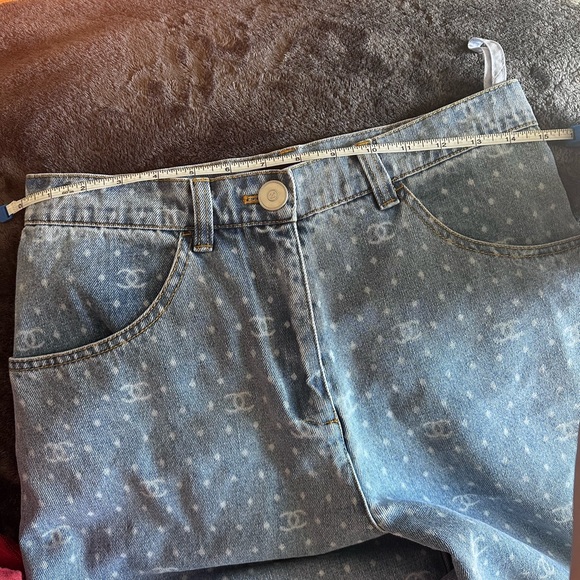 Chanel Light Blue & White Wide Leg Printed Denim Jeans - Picture 8 of 9